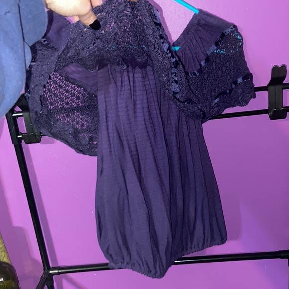 Free People Size Small Purple Crochet Detail Elastic Waist Top - Picture 4 of 4